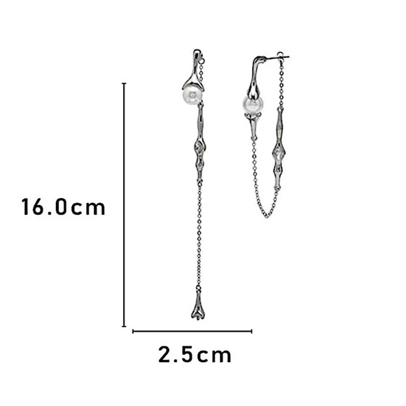 Pearl Long Drop Earring Women Asymmetric Fashion Design Jewelry Elegant Pearl - Picture 11 of 14